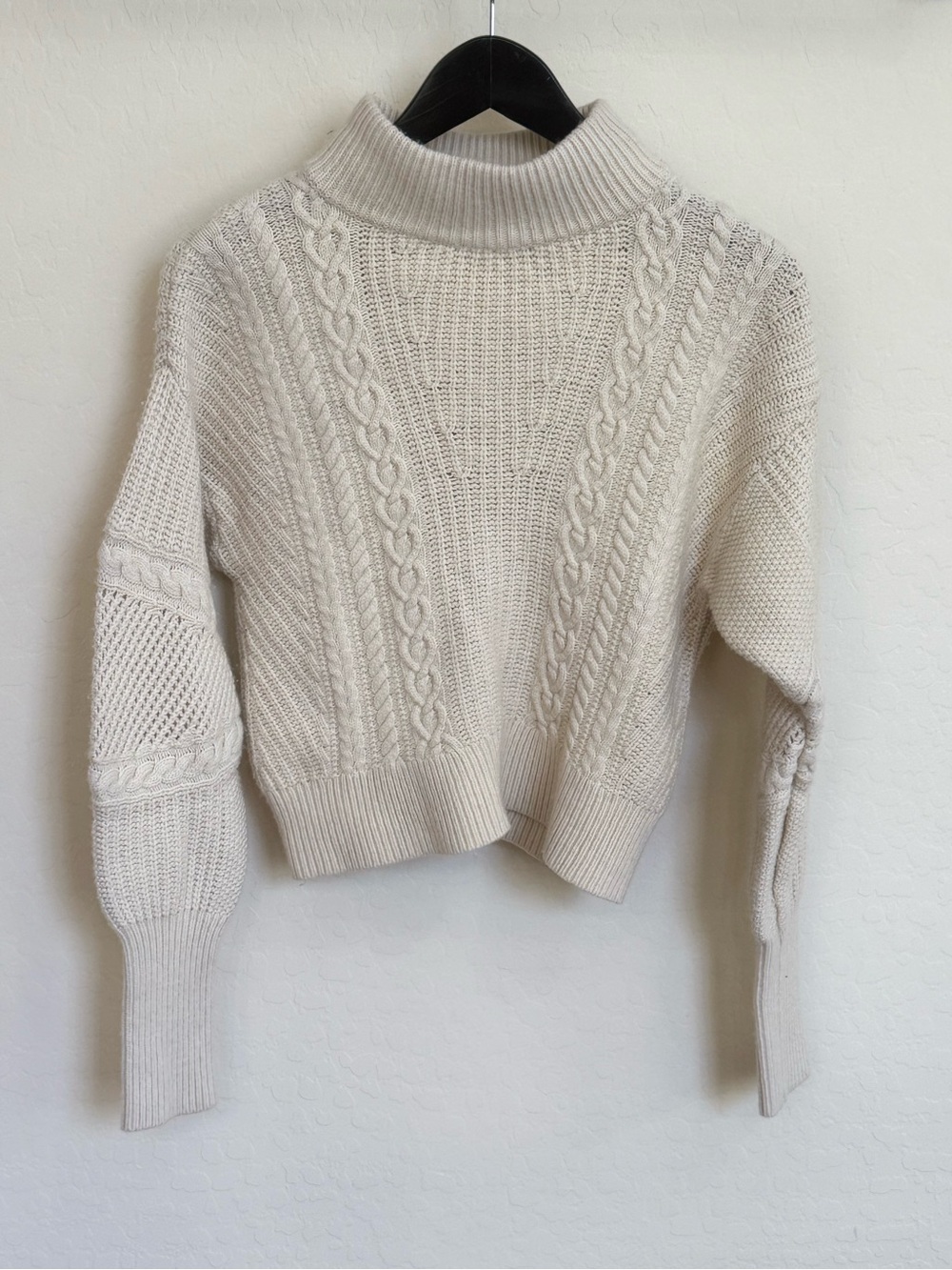Veronica Beard Bertilda Cable Knit Mock Neck Sweater Cream Medium Luxury